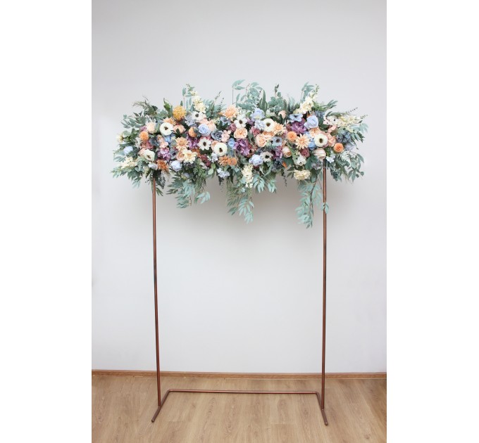 Flower Arch Arrangement in Peach, Purple & Dusty Blue | Faux Floral Archway for Wedding
