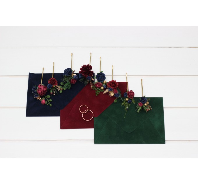 Set of 8 bobby pins in burgundy navy blue and gold color scheme. Hair accessories. Flower accessories for wedding. 0031