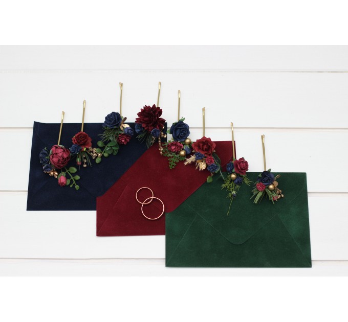 Set of 8 bobby pins in burgundy navy blue and gold color scheme. Hair accessories. Flower accessories for wedding. 0031