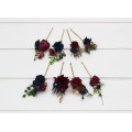 Set of 8 bobby pins in burgundy navy blue and gold color scheme. Hair accessories. Flower accessories for wedding. 0031