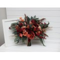 Wedding Bouquets in Deep Red & Coral | Cascading Faux Bridal & Bridesmaid Bouquets