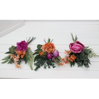 Mini bouquets for vases in orange and magenta colors. Flowers for wedding decor. 5269