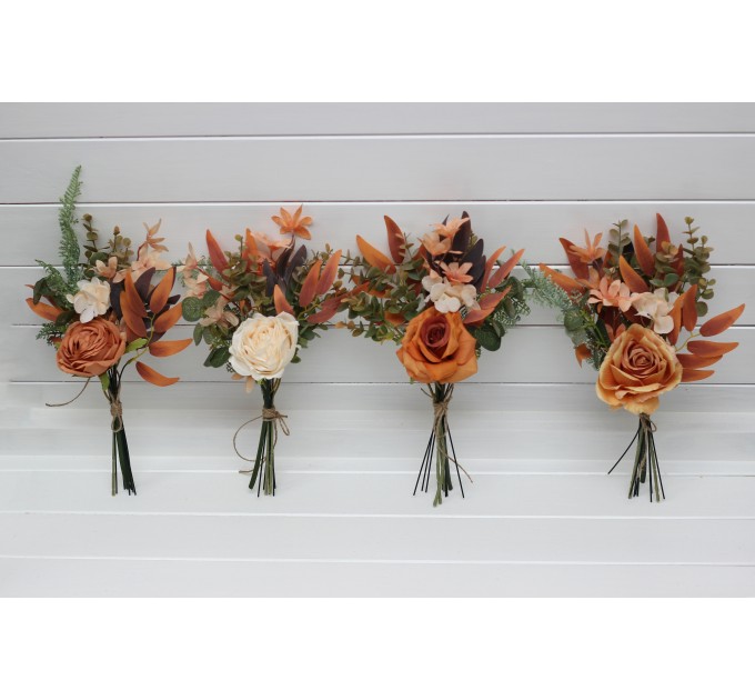 Mini bouquets for vases in orange ivory rust colors. Flowers for wedding decor. 0029