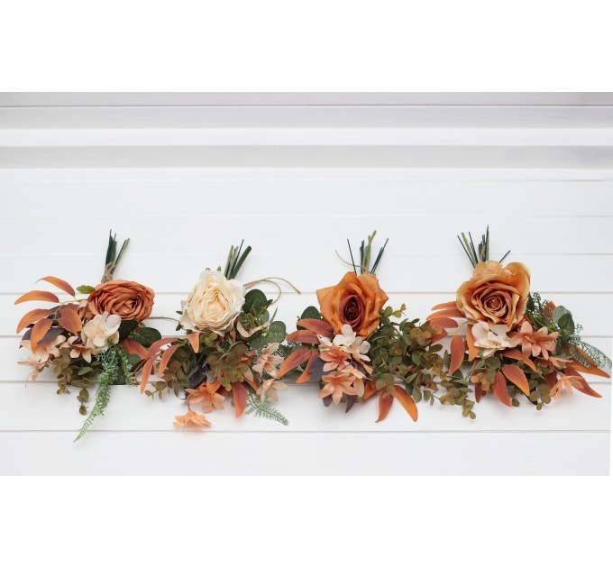Mini bouquets for vases in orange ivory rust colors. Flowers for wedding decor. 0029