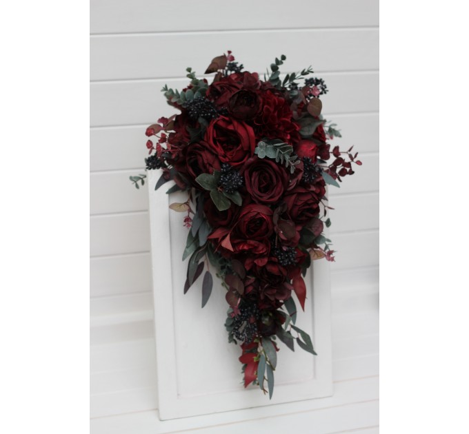 Wedding Bouquets in Burgundy – Classic & Cascading Artificial Bridal Bouquets