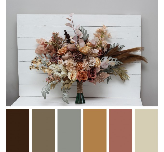 Wedding Bouquets in Cinnamon, Ivory & Pale Orange | Faux Bridal & Bridesmaid Bouquets
