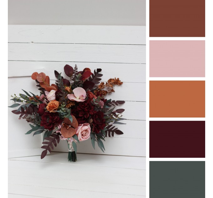 Wedding Bouquets in Cinnamon, Burgundy, Blush Pink & Rust | Faux Bridal & Bridesmaid Bouquets
