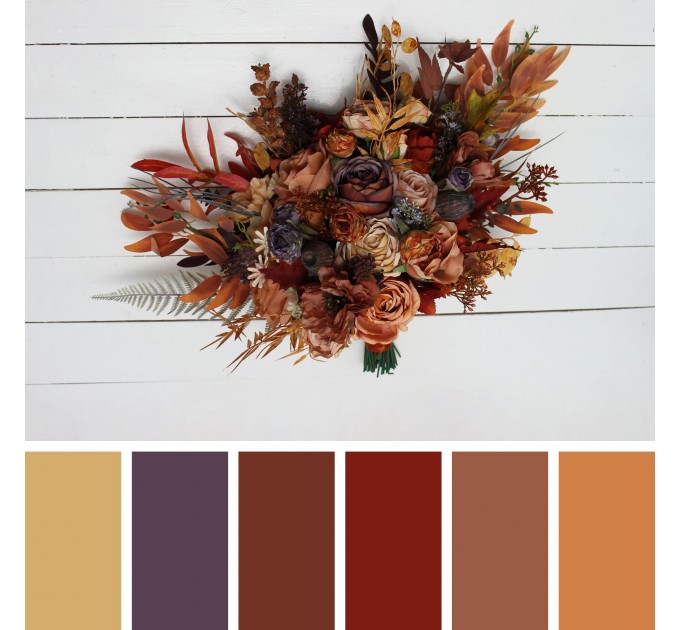 Wedding Bouquets in Rust, Purple & Orange | Faux Bridal & Bridesmaid Bouquets