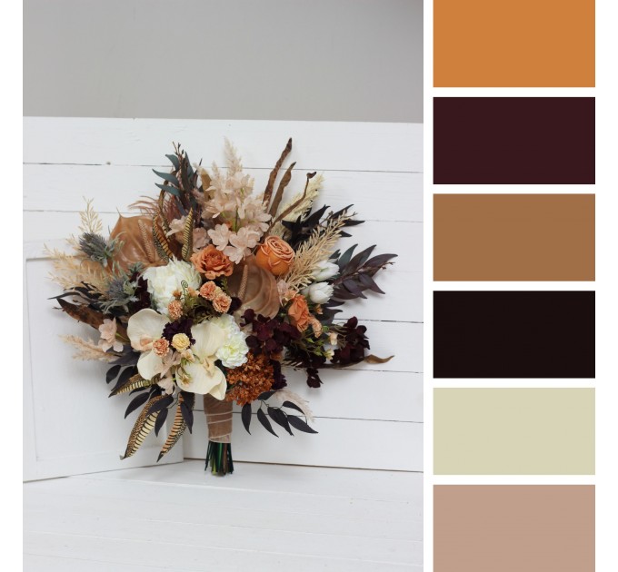 Wedding Bouquets in Deep Purple, Terracotta & Beige | Faux Bridal & Bridesmaid Bouquets