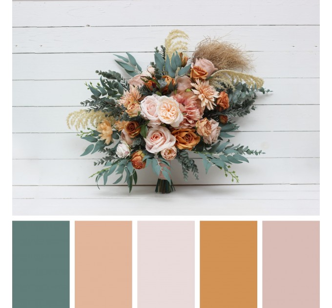 Wedding Bouquets in Orange & Blush Pink | Faux Bridal & Bridesmaid Bouquets