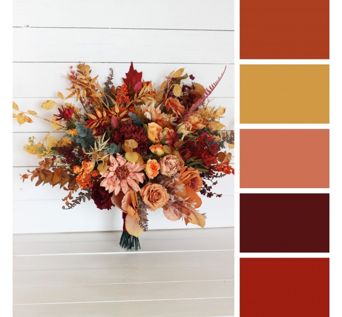 Wedding Bouquets in Rust, Burgundy & Orange | Faux Bridal & Bridesmaid Bouquets