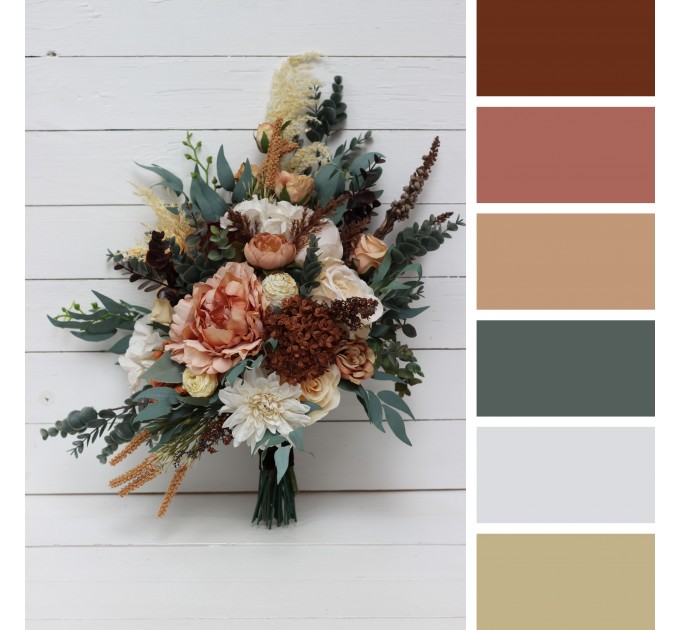 Wedding Bouquets in Orange, Rust, Cinnamon & Peach | Faux Bridal & Bridesmaid Bouquets