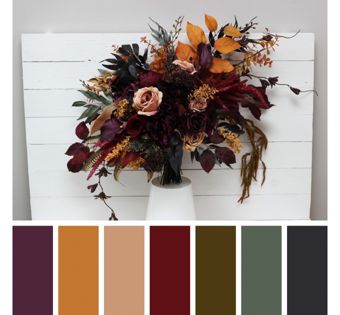 Wedding Bouquets in Deep Purple, Burgundy, Beige & Cinnamon | Faux Bridal & Bridesmaid Bouquets