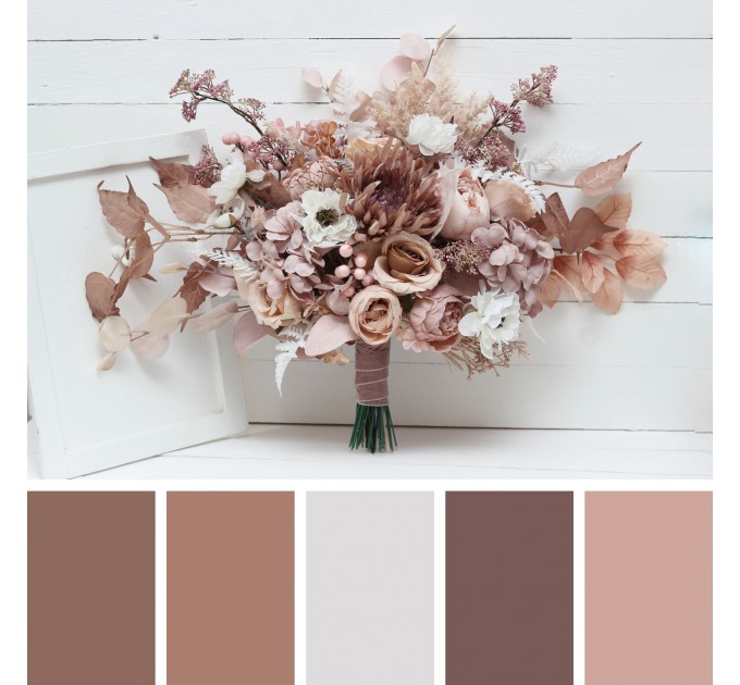 Wedding Bouquets in Blush Pink, Beige & White | Faux Bridal & Bridesmaid Bouquets