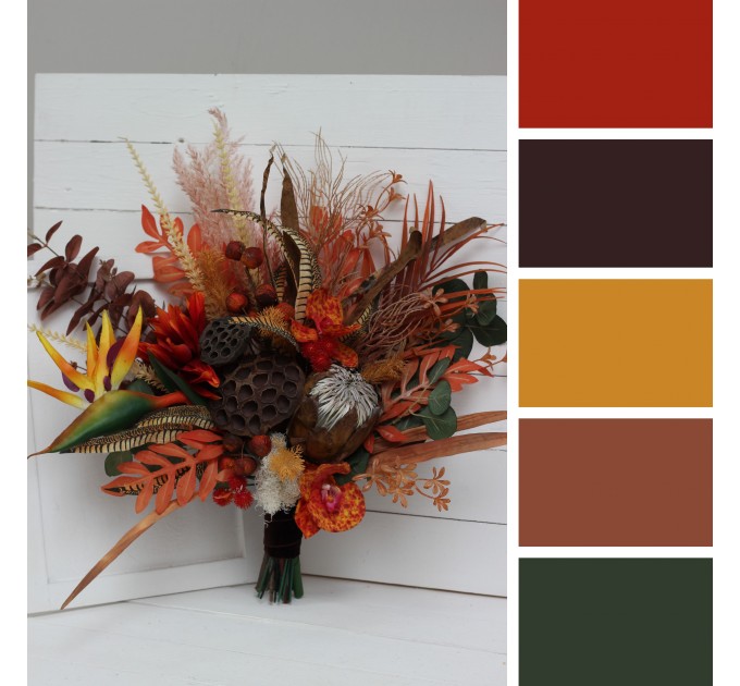 Exotic Rust & Brown Protea Bridal Bouquet | Faux Fall & Boho Wedding Flowers