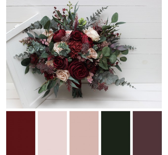 Wedding Bouquets in Burgundy & Blush Pink | Faux Bridal & Bridesmaid Bouquets