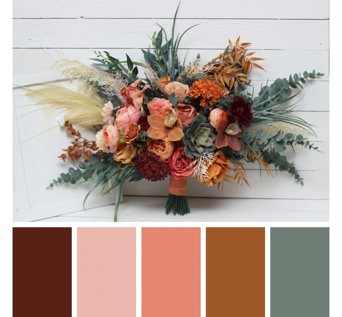 Wedding Bouquets in Coral, Burgundy & Peach | Faux Bridal & Bridesmaid Bouquets