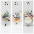 Wedding Boutonnieres & Wrist Corsage in Peach, Purple & Dusty Blue | Wildflower Faux Flower Accessories