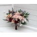 Wedding bouquets in burgundy blush pink colors. Bridal bouquet. Cascading bouquet. Faux bouquet. Bridesmaid bouquet. 5257