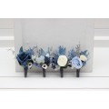 Wedding Boutonnieres & Wrist Corsage in Dusty Blue, White, Ivory & Gray | Faux Flower Accessories