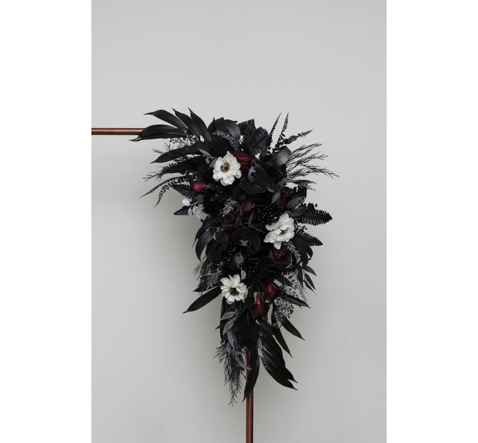 Flower Arch Arrangement in Deep Purple, Black, Silver & White | Faux Floral Archway for Wedding