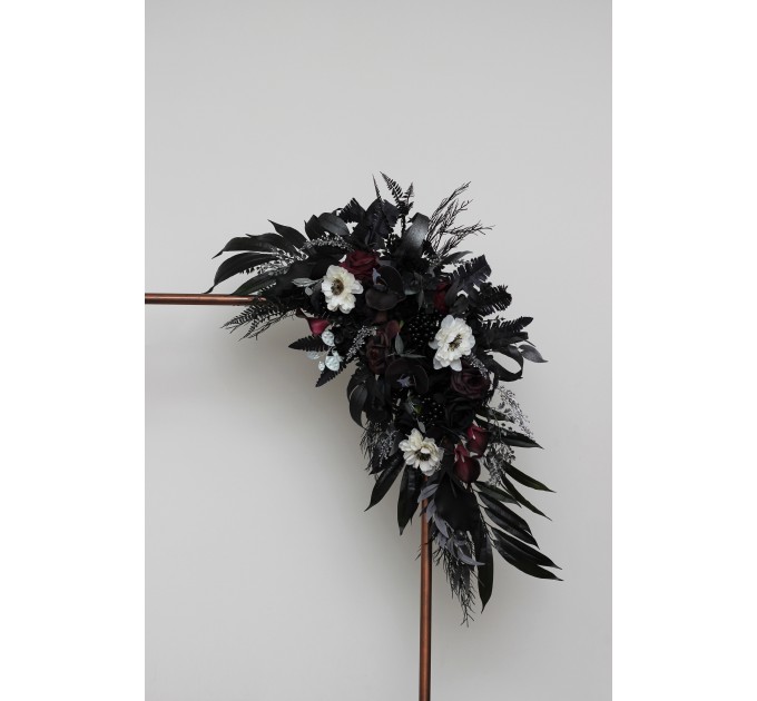 Flower Arch Arrangement in Deep Purple, Black, Silver & White | Faux Floral Archway for Wedding