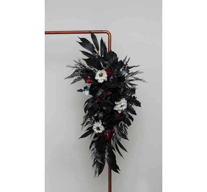 Flower Arch Arrangement in Deep Purple, Black, Silver & White | Faux Floral Archway for Wedding