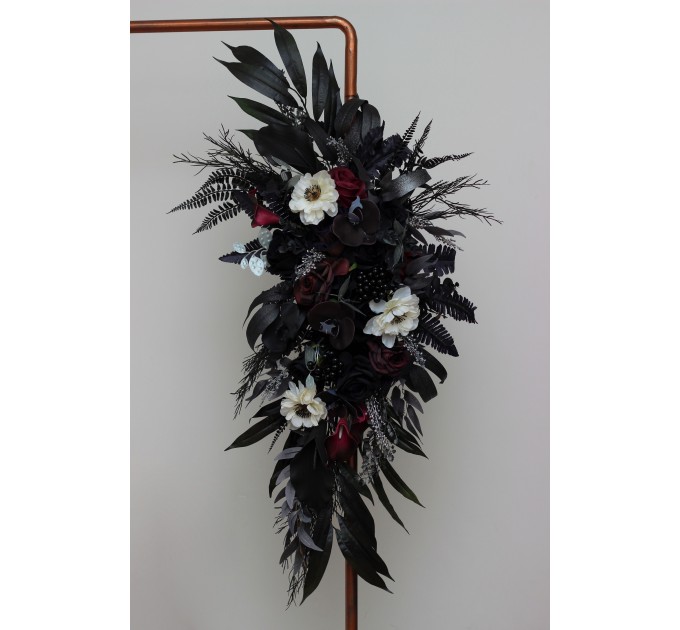 Flower Arch Arrangement in Deep Purple, Black, Silver & White | Faux Floral Archway for Wedding