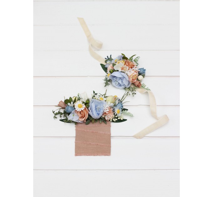 Pocket Boutonniere in Ivory, Yellow, Peach & Dusty Blue | Faux Flower Accessories
