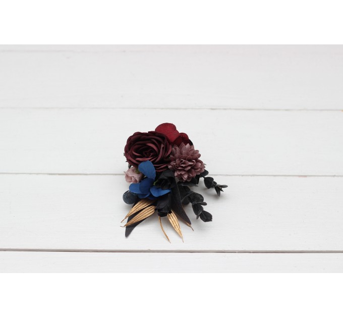Wedding Boutonnieres & Wrist Corsage in Burgundy, Navy Blue, Dusty Rose & Gold | Faux Flower Accessories