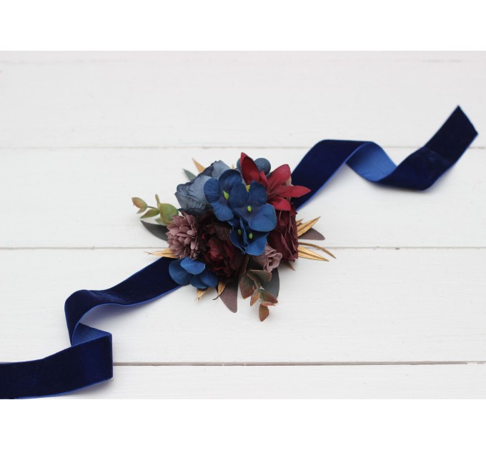 Wedding Boutonnieres & Wrist Corsage in Burgundy, Navy Blue, Dusty Rose & Gold | Faux Flower Accessories