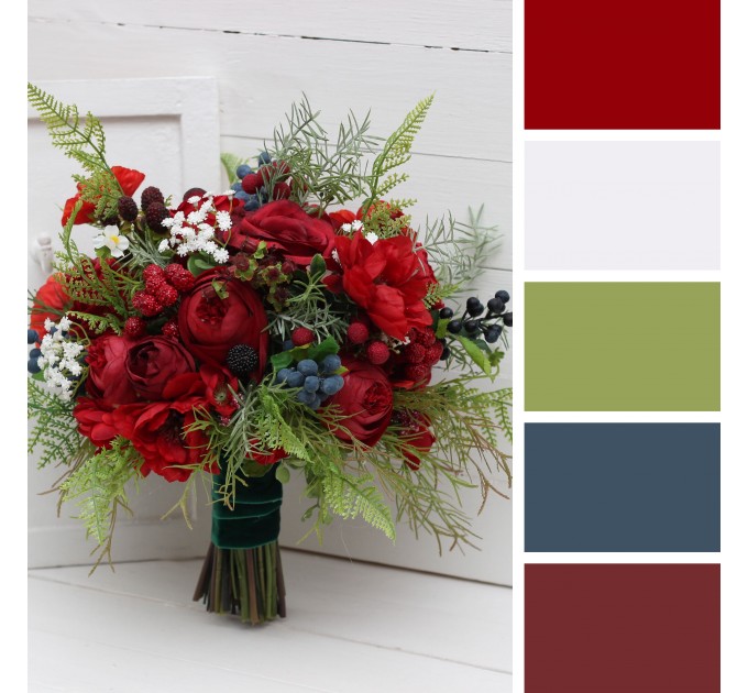 Wedding Bouquet in Red Colors with Berries | Faux Bridal & Bridesmaid Bouquets