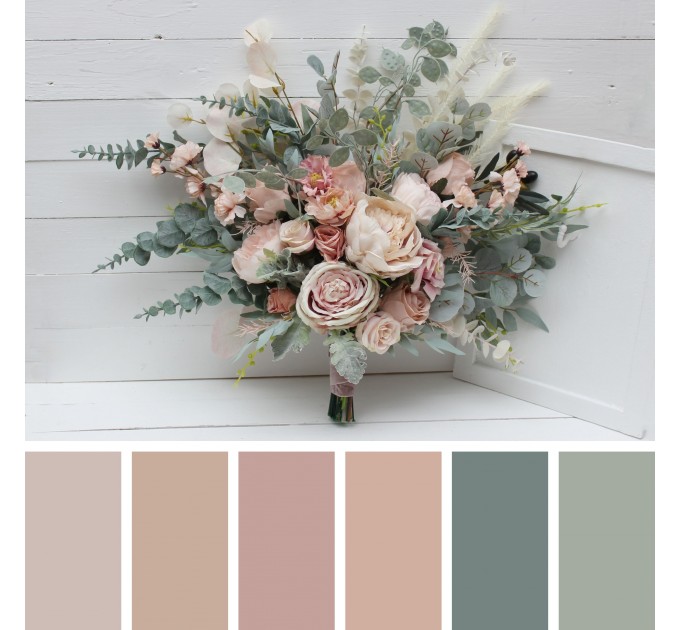 Wedding Bouquets in Beige & Blush Pink | Faux Bridal & Bridesmaid Bouquets