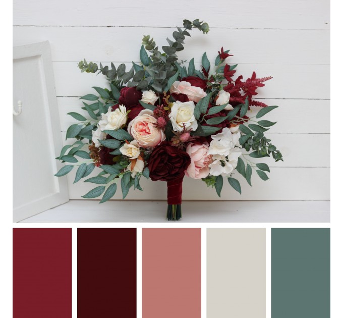 Wedding Bouquets in Burgundy, Blush Pink, Ivory & White | Faux Bridal & Bridesmaid Bouquets