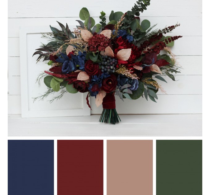 Wedding Bouquets in Burgundy, Navy Blue & Beige | Faux Bridal & Bridesmaid Bouquets