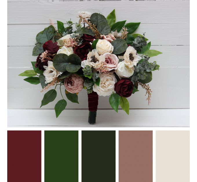 Wedding Bouquets in Burgundy, Dusty Rose & Cream | Faux Bridal & Bridesmaid Bouquets