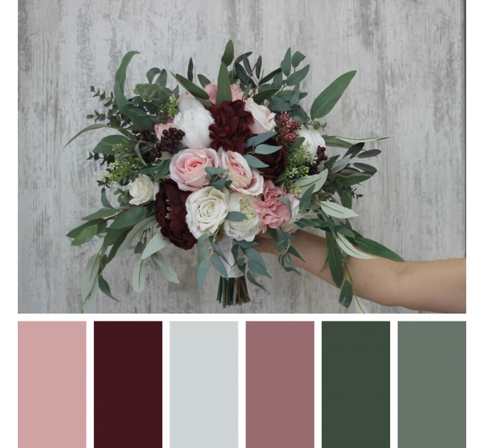 Wedding Bouquets in Burgundy, Blush Pink, Ivory & White | Faux Bridal & Bridesmaid Bouquets