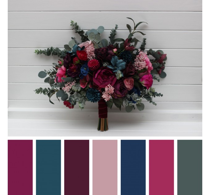 Jewel-Tone Wedding Bouquets in Emerald Green, Purple, Magenta & Teal | Faux Bridal & Bridesmaid Bouquets