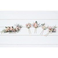 Flower comb in beige white gray blush pink color scheme. Wedding accessories for hair. Bridal flower comb. Bridesmaid floral comb. 5261