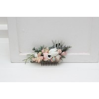 Flower comb in beige white gray blush pink color scheme. Wedding accessories for hair. Bridal flower comb. Bridesmaid floral comb. 5261