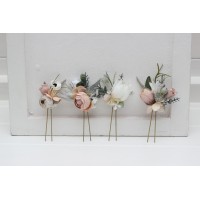  Set of  4 hair pins in beige white gray blush pink color scheme. Hair accessories. Flower accessories for wedding.  5261