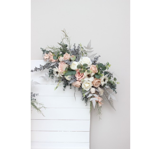 Flower Arch Arrangement in Beige, White, Gray & Blush Pink | Faux Floral Archway for Wedding