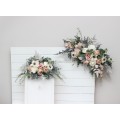Flower Arch Arrangement in Beige, White, Gray & Blush Pink | Faux Floral Archway for Wedding