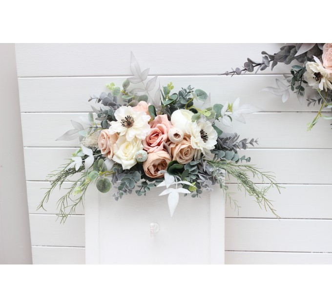 Flower Arch Arrangement in Beige, White, Gray & Blush Pink | Faux Floral Archway for Wedding