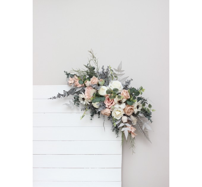 Flower Arch Arrangement in Beige, White, Gray & Blush Pink | Faux Floral Archway for Wedding