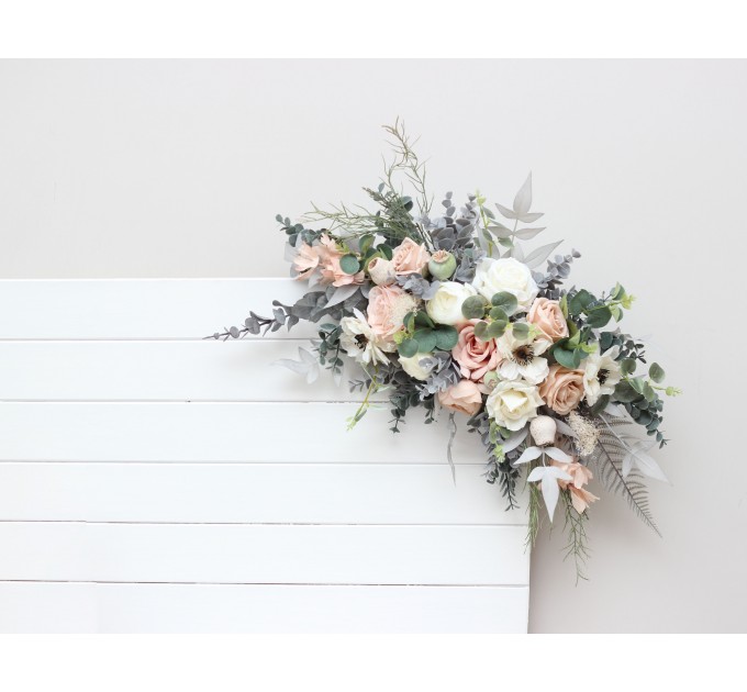 Flower Arch Arrangement in Beige, White, Gray & Blush Pink | Faux Floral Archway for Wedding