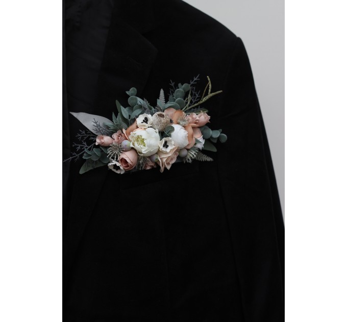 Pocket Boutonniere in Beige, White, Gray & Blush Pink | Faux Flower Accessories