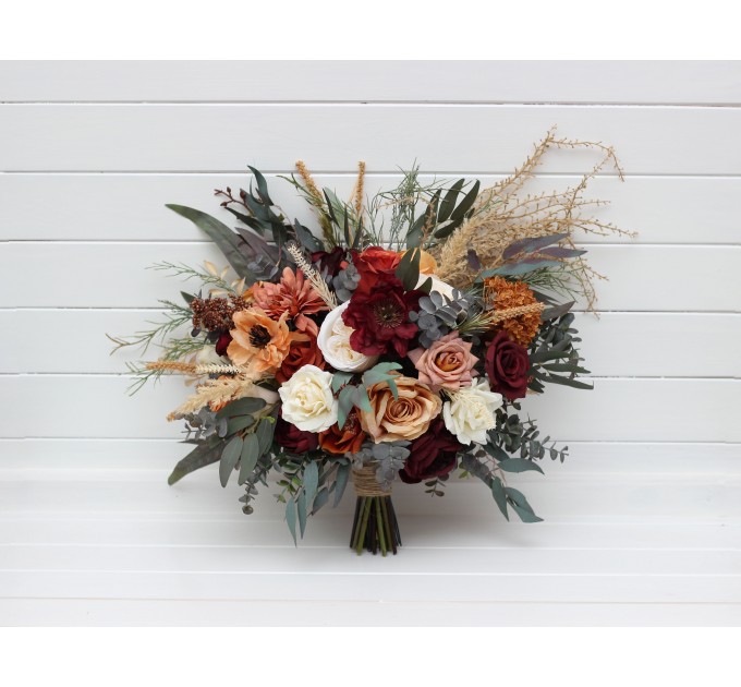 Wedding Bouquets in Rust, Burgundy & Ivory | Faux Bridal & Bridesmaid Bouquets