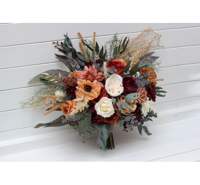 Wedding Bouquets in Rust, Burgundy & Ivory | Faux Bridal & Bridesmaid Bouquets
