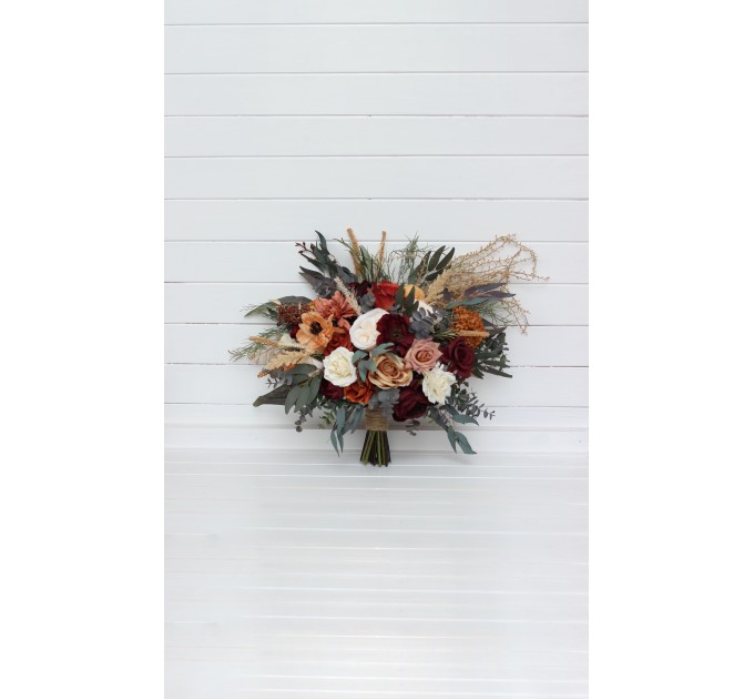 Wedding Bouquets in Rust, Burgundy & Ivory | Faux Bridal & Bridesmaid Bouquets
